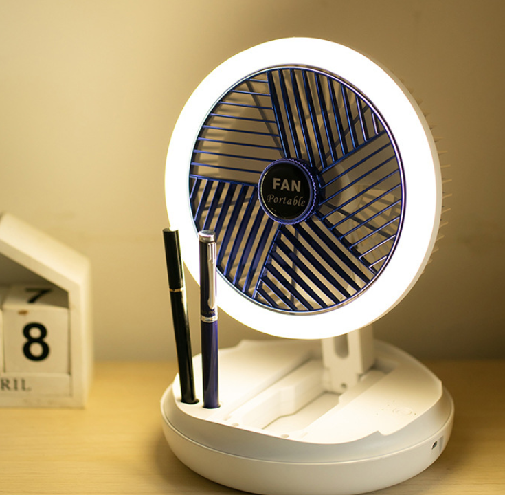 USB Charging Foldable Table Fan - 4-Speed Adjustable Wall-Mounted & Ceiling Fan with LED Light for Home and Room Cooling