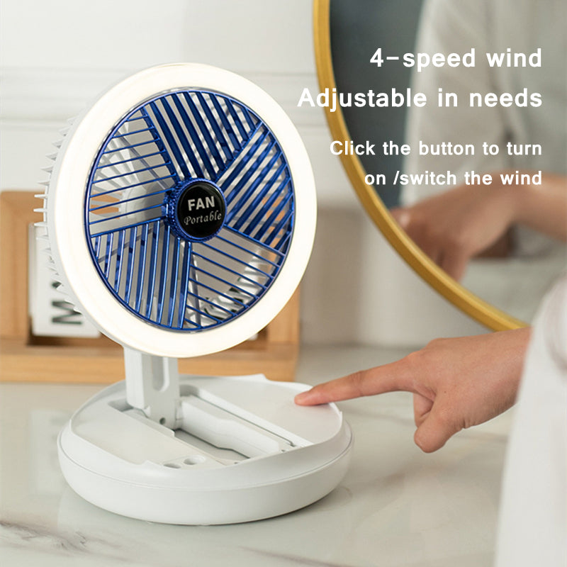 USB Charging Foldable Table Fan - 4-Speed Adjustable Wall-Mounted & Ceiling Fan with LED Light for Home and Room Cooling