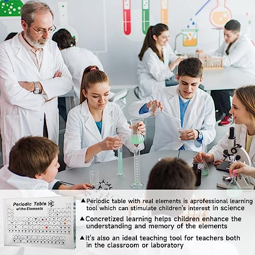 Periodic Table with 83 Real Element Samples in Acrylic - Educational Gift for Science Lovers and Students