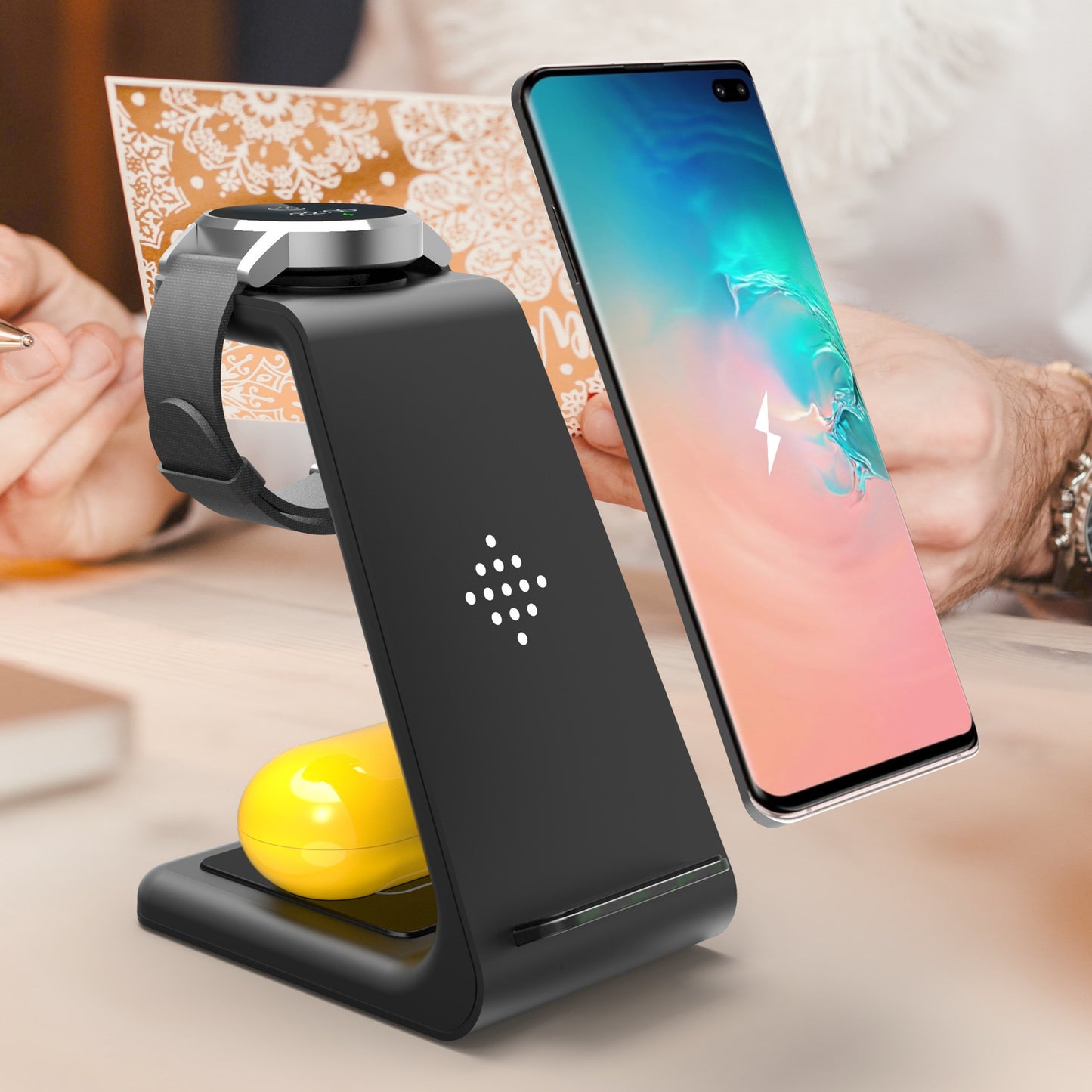 3 In 1 Fast Charging Station - Wireless Charger Stand - Portable Dock Fast Charger Holder Stand