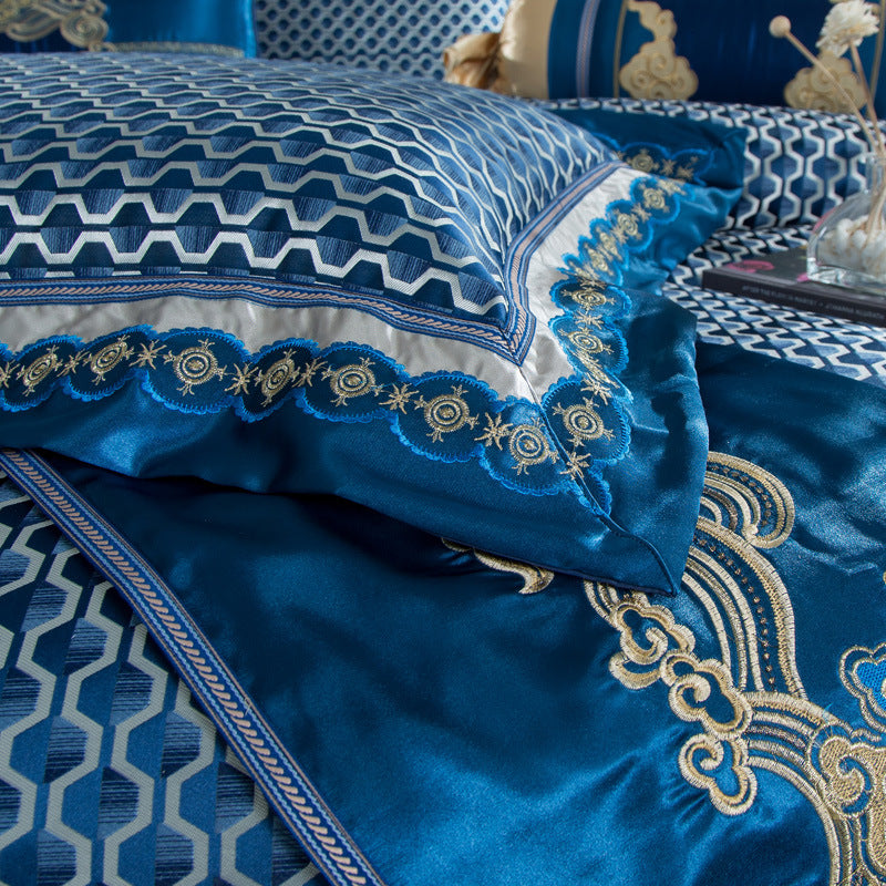 Four-Piece Embroidered Jacquard Bed Sheet Set