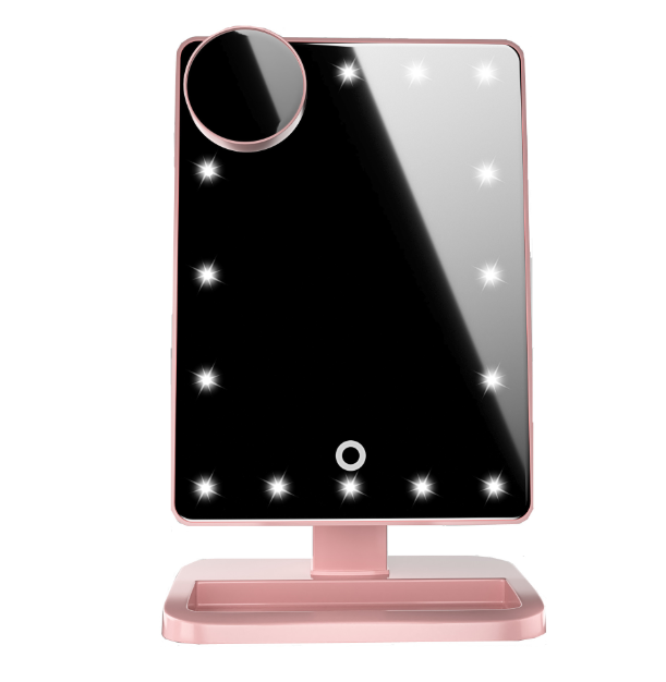 Touch Screen Makeup Mirror with 20 LED Lights, Bluetooth Speaker & 10x Magnification