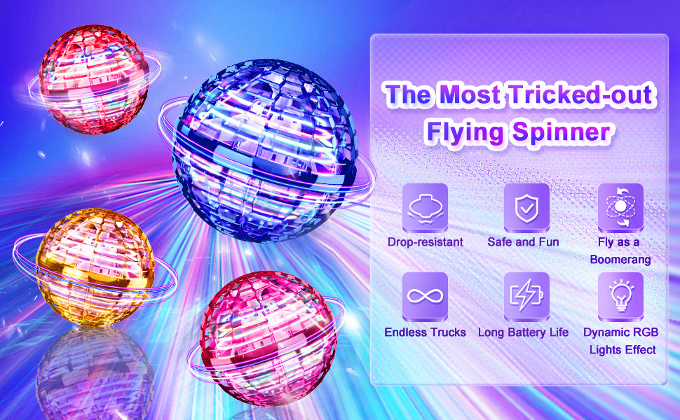 Flying Orb Ball with Magic Wand, Light Up Fidget Spinner, Glow in The Dark, Hand Operated Drones for Kids