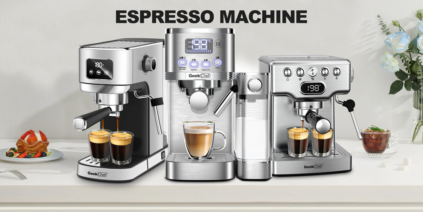 Geek Chef Espresso Machine - 20 Bar Espresso Machine With Milk Frother For Latte, Cappuccino, Macchiato