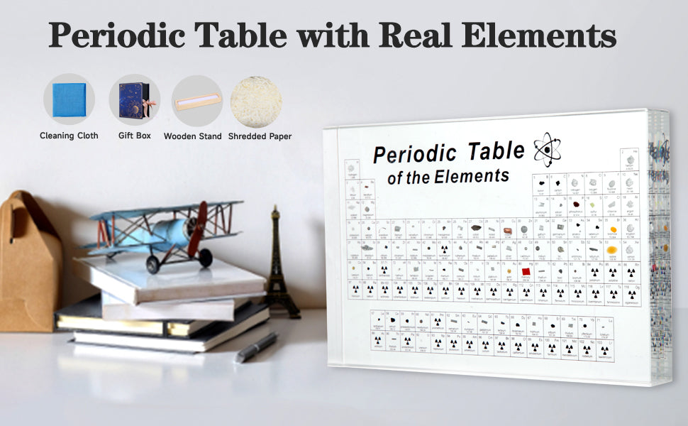Periodic Table with 83 Real Element Samples in Acrylic - Educational Gift for Science Lovers and Students