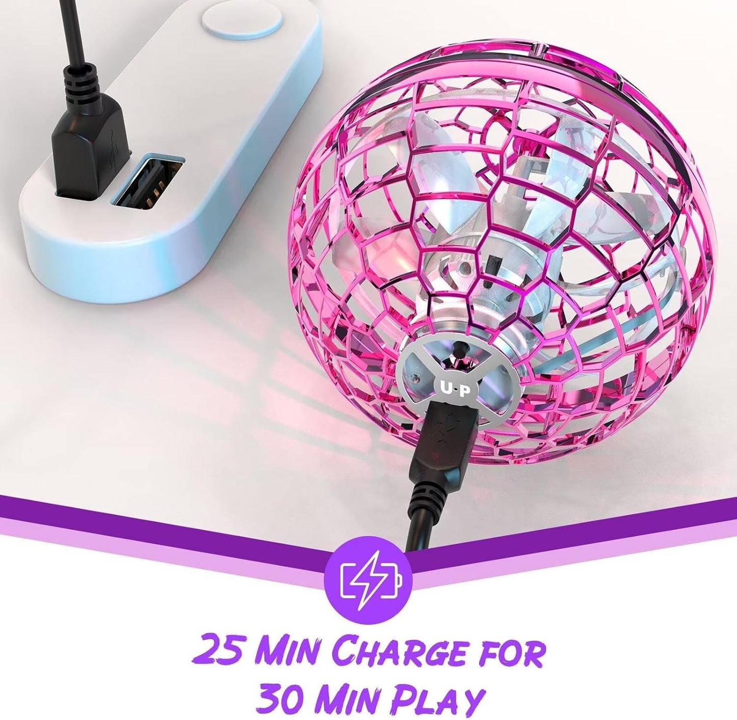 Flying Orb Ball with Magic Wand, Light Up Fidget Spinner, Glow in The Dark, Hand Operated Drones for Kids