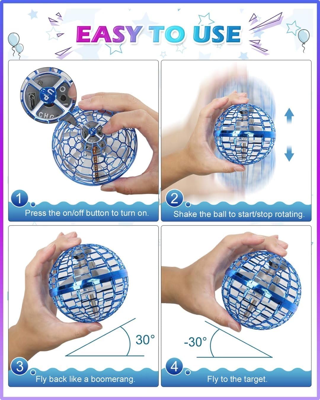 Flying Orb Ball with Magic Wand, Light Up Fidget Spinner, Glow in The Dark, Hand Operated Drones for Kids