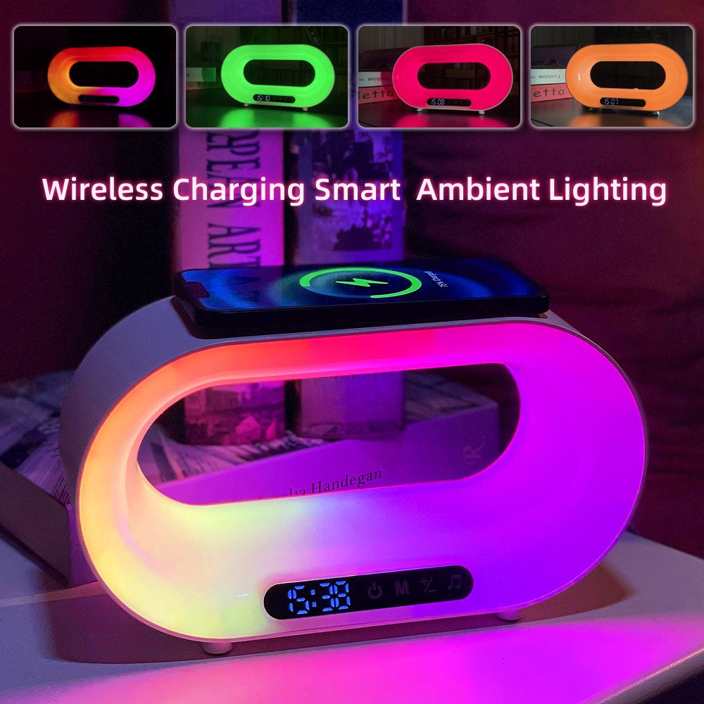 3-in-1 Smart LED Night Light: RGB Desk Lamp, Wireless Charger & Alarm Clock with App Control