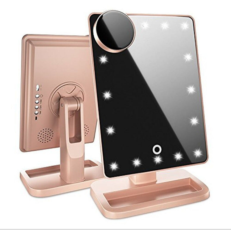 Touch Screen Makeup Mirror with 20 LED Lights, Bluetooth Speaker & 10x Magnification