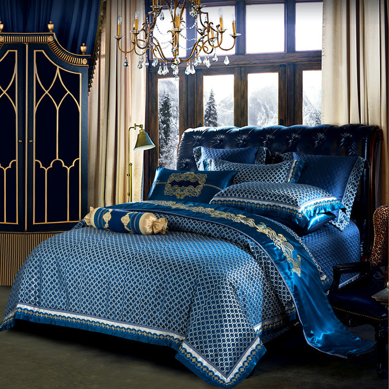 Four-Piece Embroidered Jacquard Bed Sheet Set