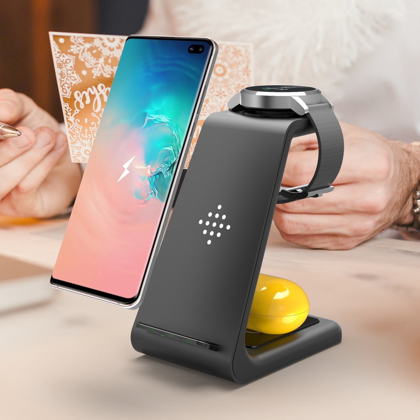 3 In 1 Fast Charging Station - Wireless Charger Stand - Portable Dock Fast Charger Holder Stand