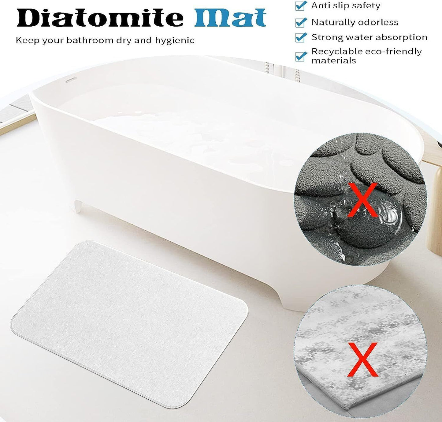 Absorbent Stone Bath Mat Rugs Non-Slip Mat