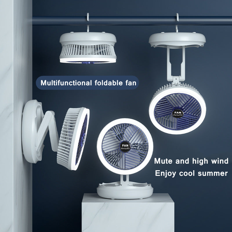 USB Charging Foldable Table Fan - 4-Speed Adjustable Wall-Mounted & Ceiling Fan with LED Light for Home and Room Cooling