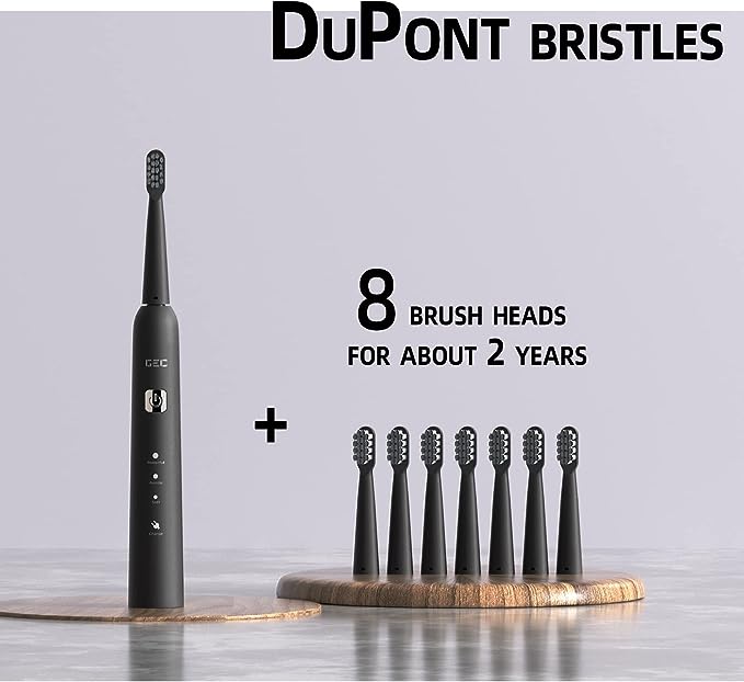 Electric Toothbrush for Adults with 8 Brush Heads - 40,000 VPM, 365-Day Battery Life, 6 High-Performance Modes