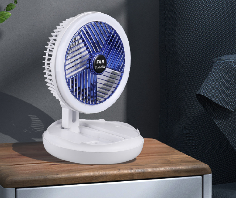 USB Charging Foldable Table Fan - 4-Speed Adjustable Wall-Mounted & Ceiling Fan with LED Light for Home and Room Cooling