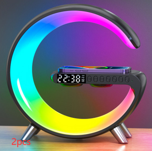 Smart G-Shaped LED Lamp with Bluetooth Speaker, Wireless Charger, and App Control - Perfect for Bedroom and Home Decor