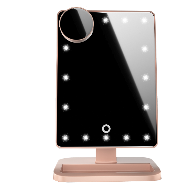 Touch Screen Makeup Mirror with 20 LED Lights, Bluetooth Speaker & 10x Magnification