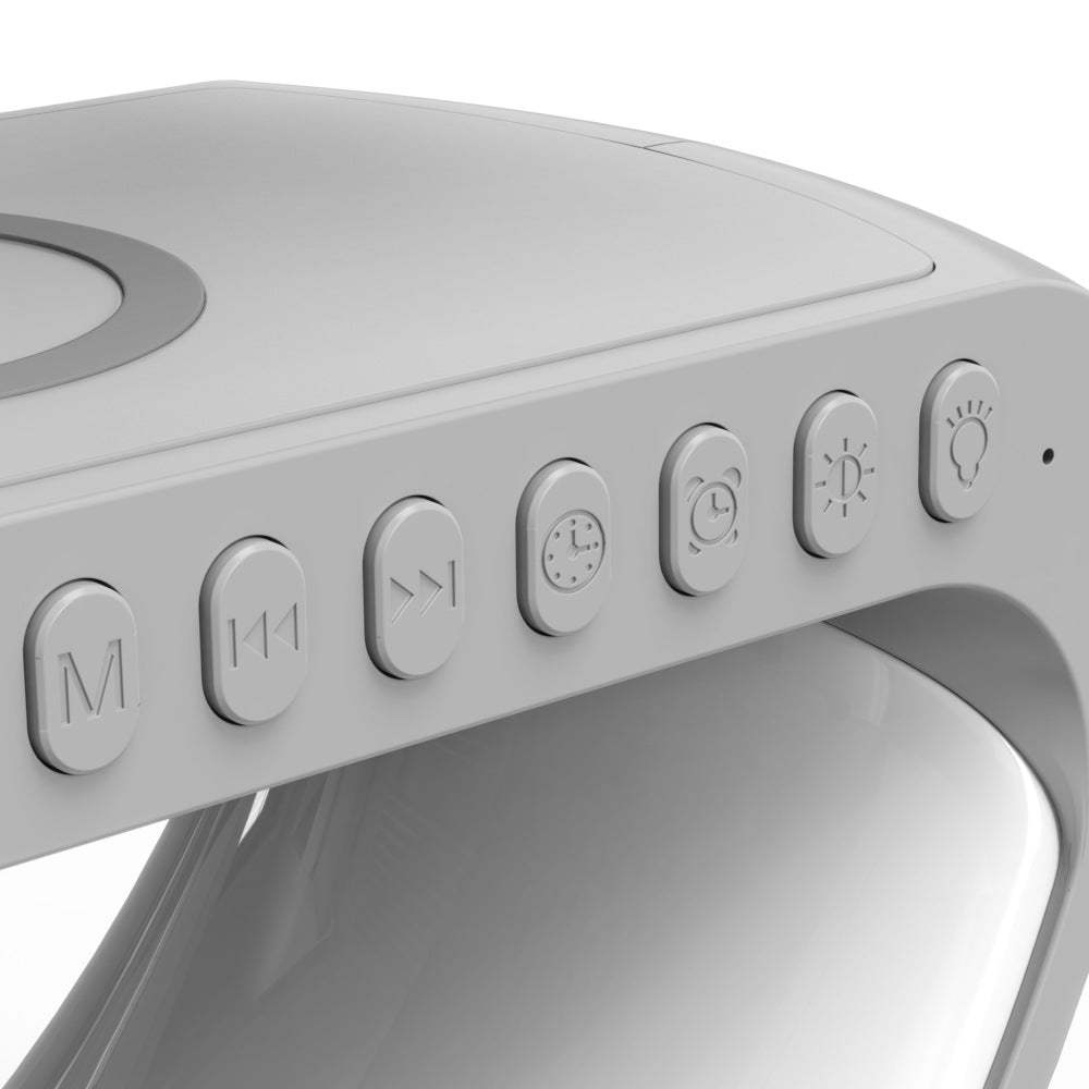 Smart G-Shaped LED Lamp with Bluetooth Speaker, Wireless Charger, and App Control - Perfect for Bedroom and Home Decor